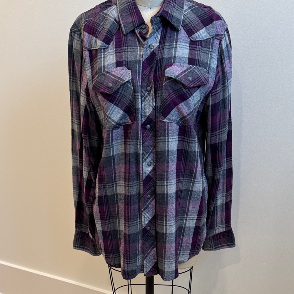 Plaid Button Down Shirt - Purple and Gray